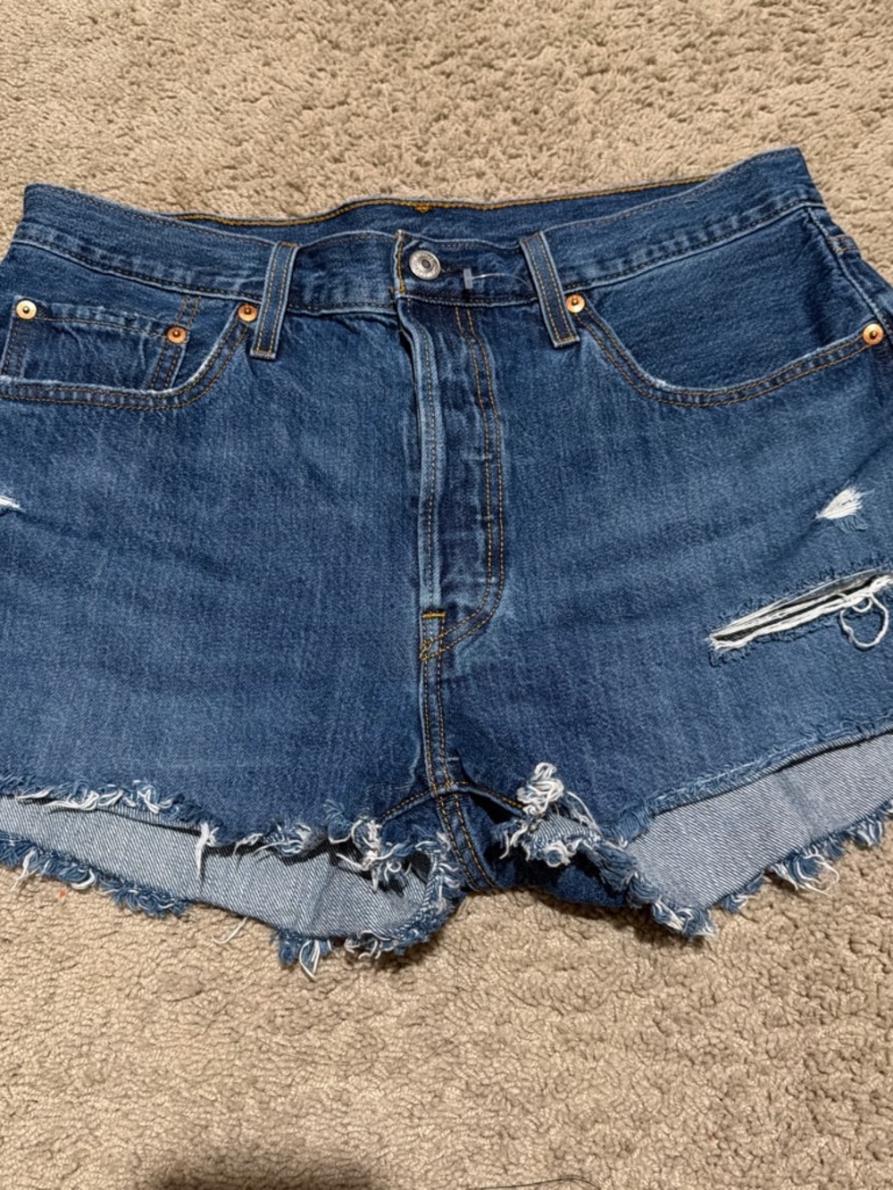 Levi's Dark Blue Distressed Cutoff Denim Shorts